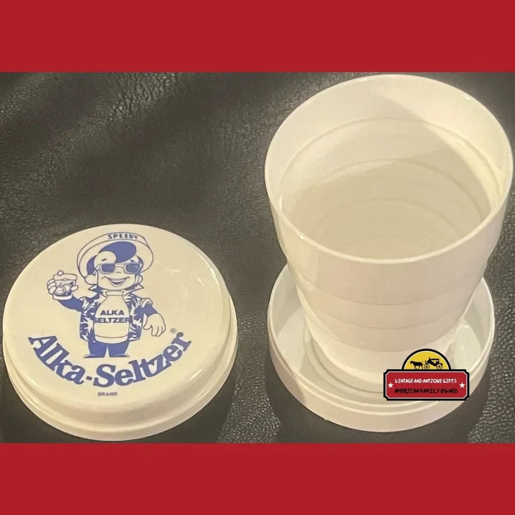 Vintage 1960s Speedy Alka Seltzer Stash Pill Box And Travel Cup So Neat! Advertisements Antique Collectible Items