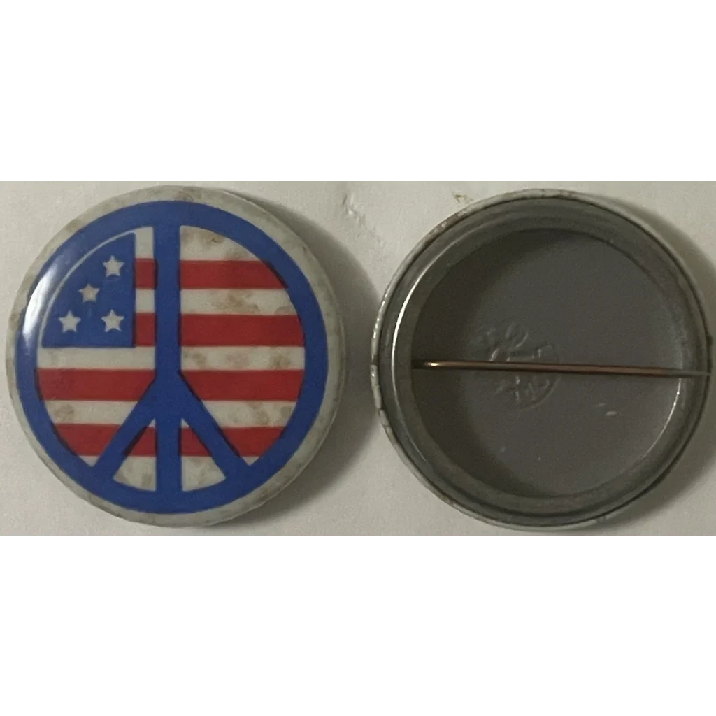 Peace symbol button with American flag, a cool piece from the 1960s Vietnam War era