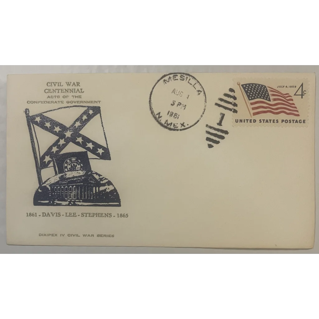 Vintage 1961 Civil War Centennial Series Dixie Embossed Stamped Envelope Collectibles Antique Collectible Items