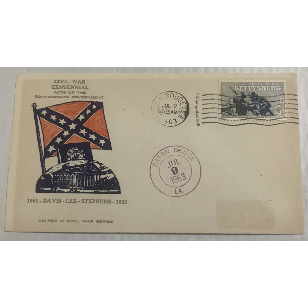 Vintage 1961 Civil War Centennial Series Dixie Embossed Stamped Envelope Collectibles Rare - A Piece of History!