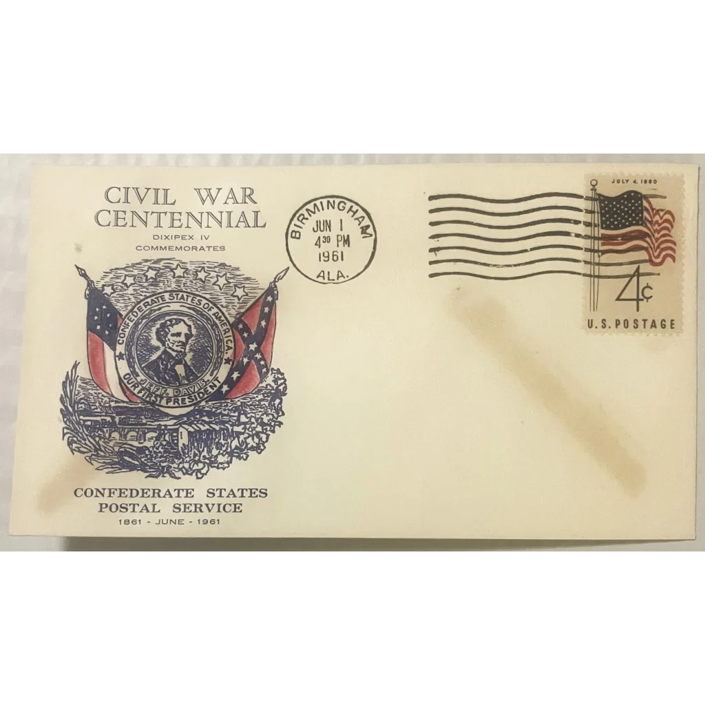 Civil War Centennial Stamped Envelope featuring Jefferson Davis with patriotic design