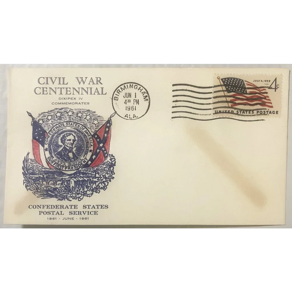 Commemorative Civil War stamped envelope featuring Jefferson Davis and Confederate imagery