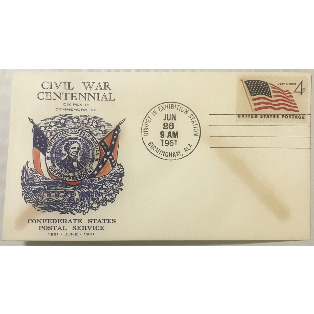 Civil War Centennial stamped envelope featuring Jefferson Davis and Confederate postal imagery