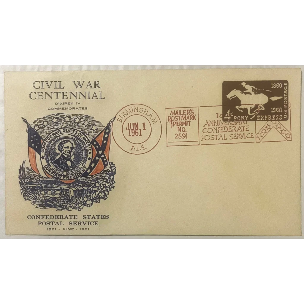 Rare 1961 Jefferson Davis Stamped Envelope for Civil War Centennial with Confederate imagery