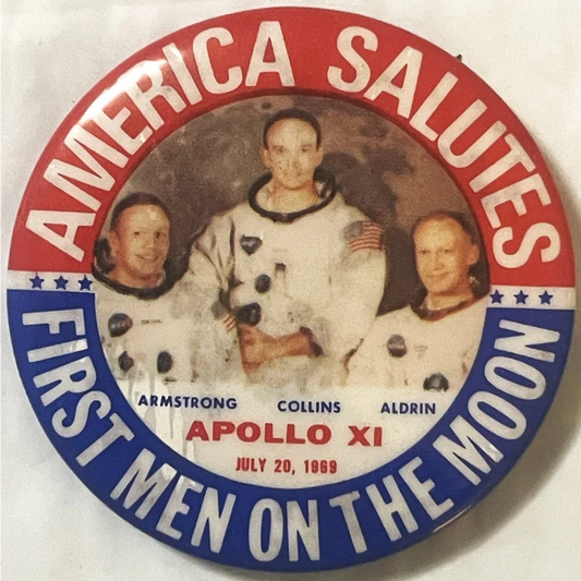 Commemorative Apollo NASA moon pin features astronauts in spacesuits from 1969