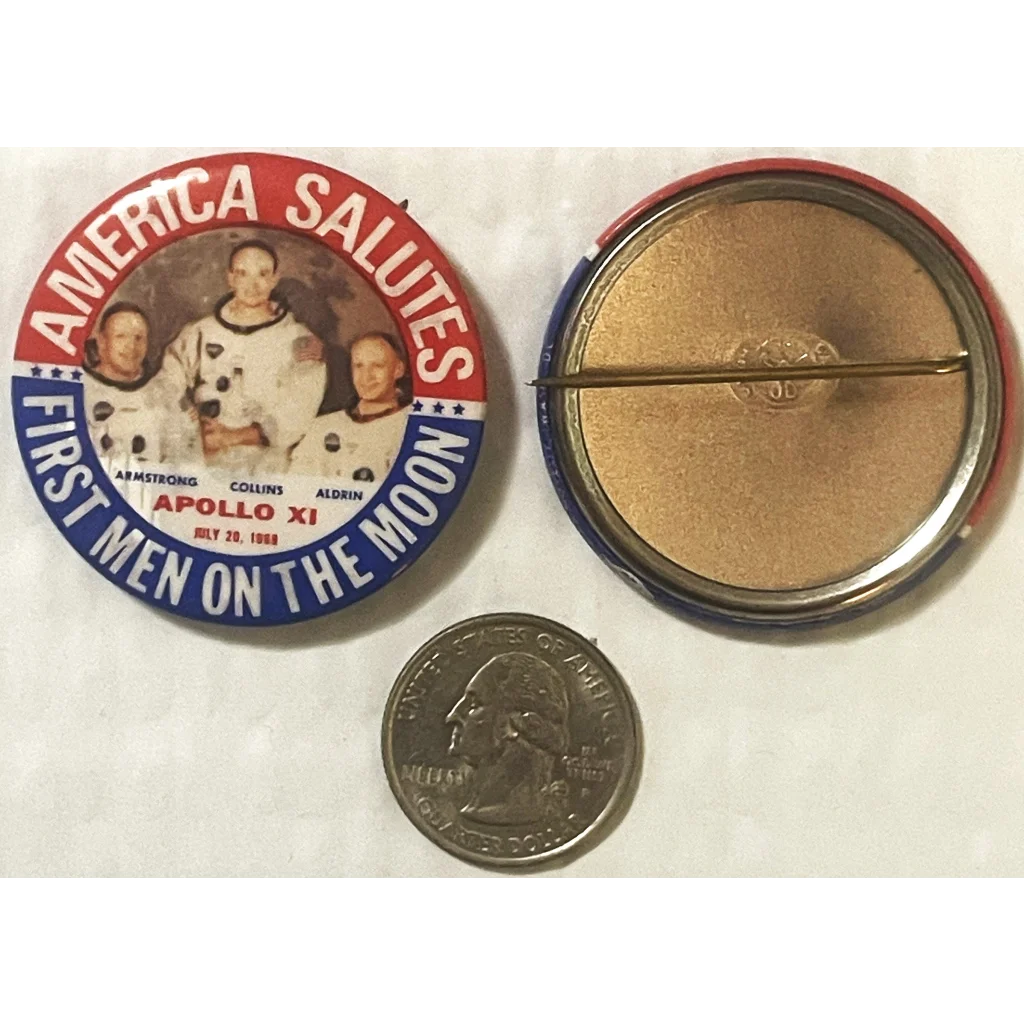 Vintage 1969 🚀 Apollo NASA First Men on Moon Pin Pinback Americana History! Collectibles Antique Collectible Items |