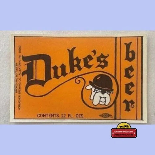 Vintage 1970 - 1978 Duke’s Beer Label Allentown PA. Dog in Bowler Hat! Advertisements and Antique Gifts Home page