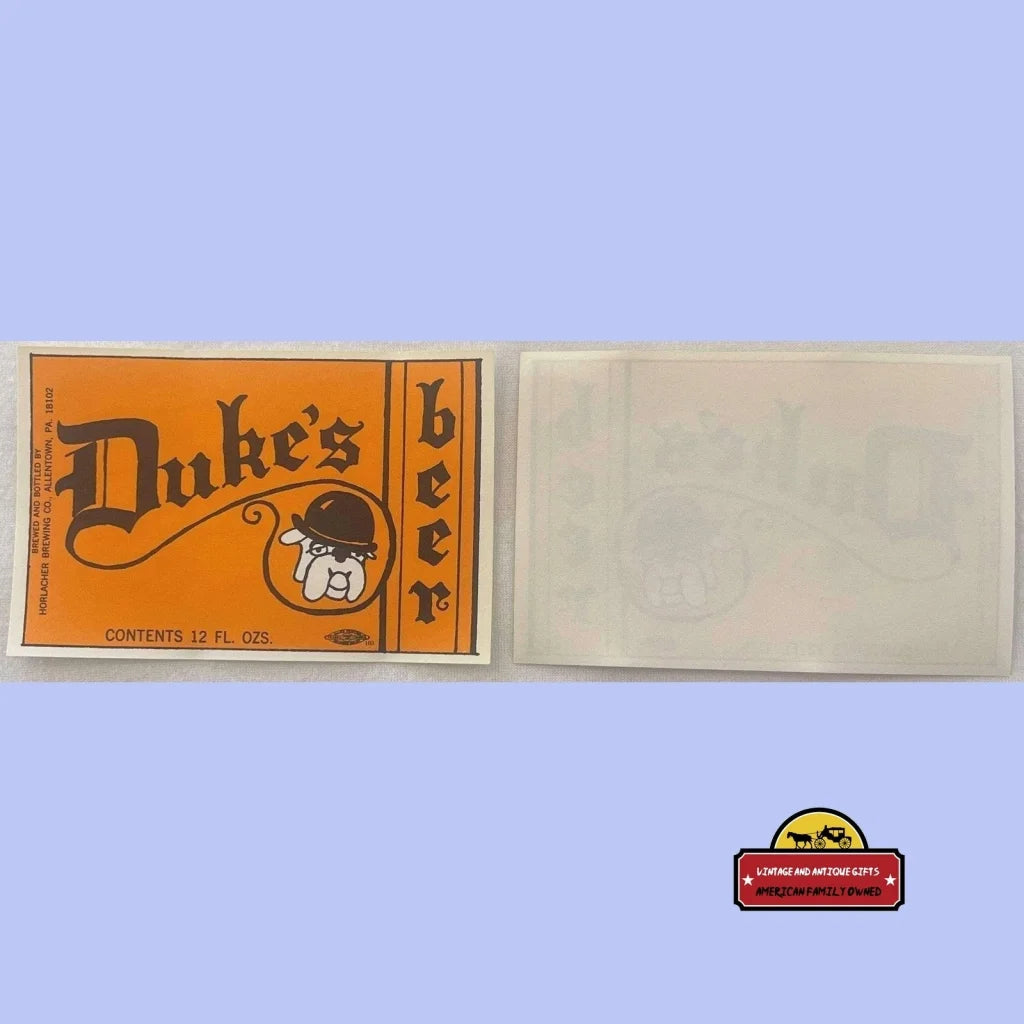 Vintage 1970 - 1978 Duke’s Beer Label Allentown PA. Dog in Bowler Hat! Advertisements Antique and Alcohol Memorabilia
