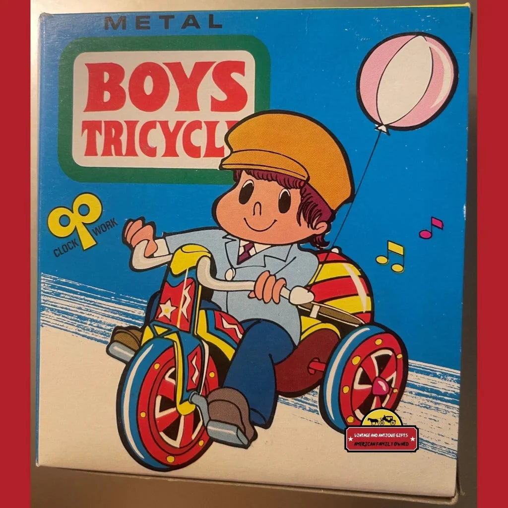 Vintage 1970s - 1980s Tin Wind Up Boys Tricycle Collectible Toy Unopened in Box! Advertisements Rare - 1970s/80s