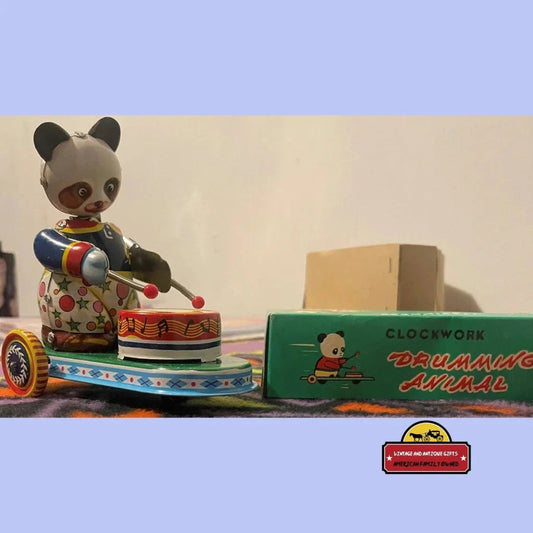 Vintage 1970s - 1980s Tin Wind Up Clockwork Drumming Panda Toy Unopened in Box! Collectibles Rare - 1970s-80s