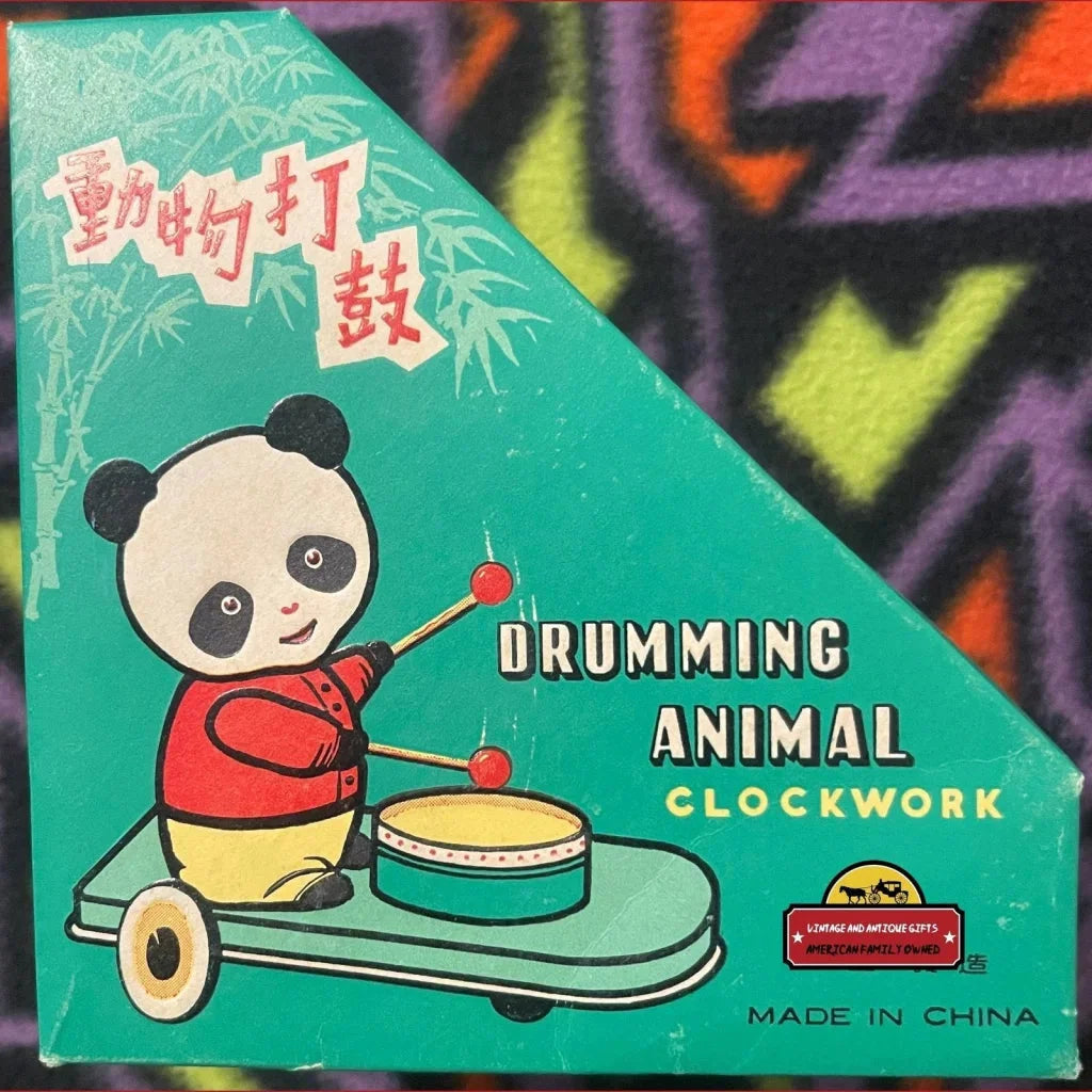 Vintage 1970s - 1980s Tin Wind Up Clockwork Drumming Panda Toy Unopened in Box! Collectibles Unique Toys Rare 1970s