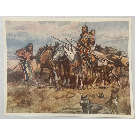 Vintage 1970s 🦬 Breaking Camp Art Print Charles Russell American Western Decor! Collectibles Print: Native Life