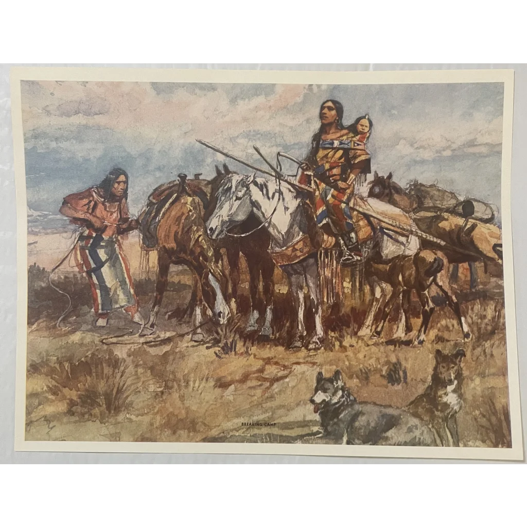 Vintage 1970s 🦬 Breaking Camp Art Print Charles Russell American Western Decor! Collectibles Antique Misc.