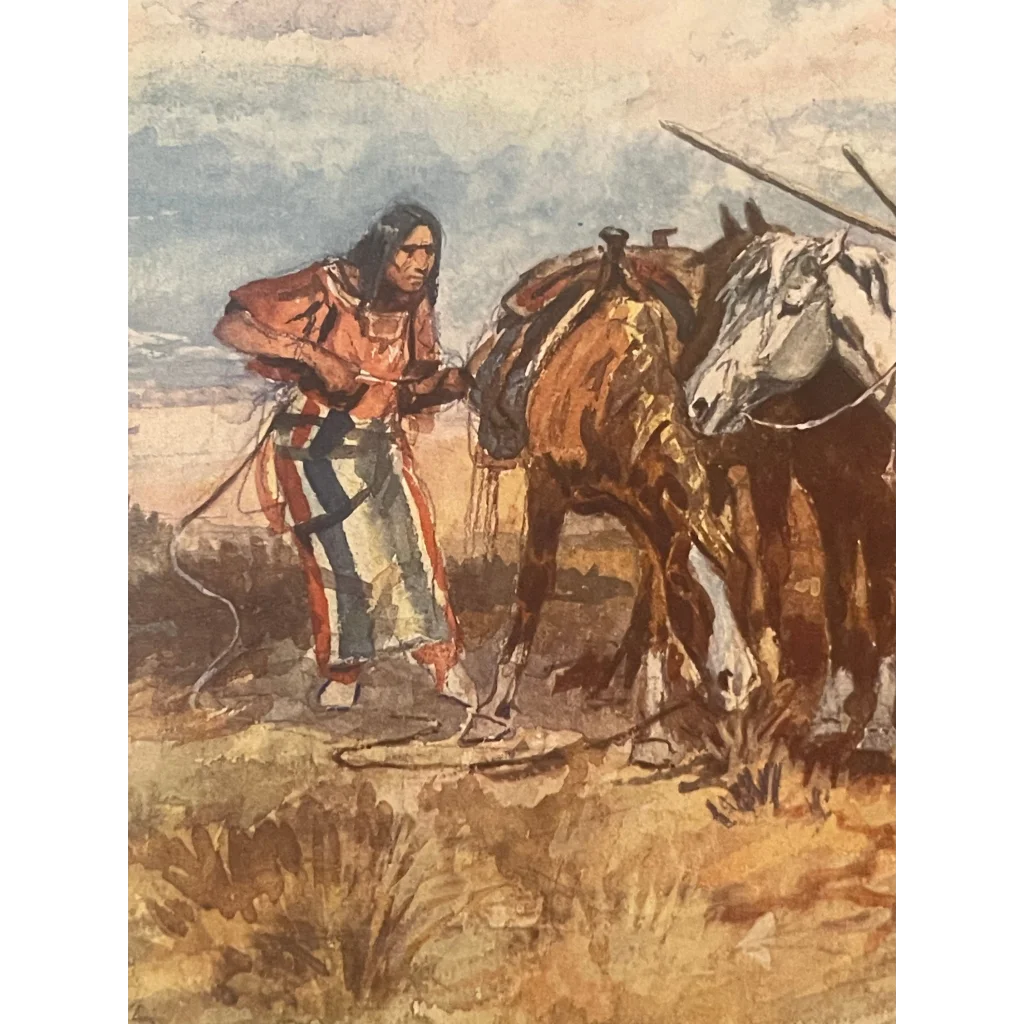 Vintage 1970s 🦬 Breaking Camp Art Print Charles Russell American Western Decor! Collectibles Antique Collectible