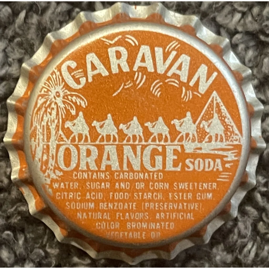 Vintage orange soda bottle cap with camels from the Rare 1970s Salisbury NC Caravan