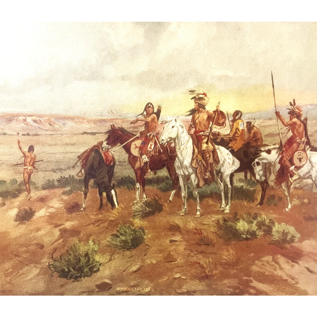 Vintage 1970s Charles Russell American Western Art Print War Party Patrolling! Collectibles Antique Collectible Items