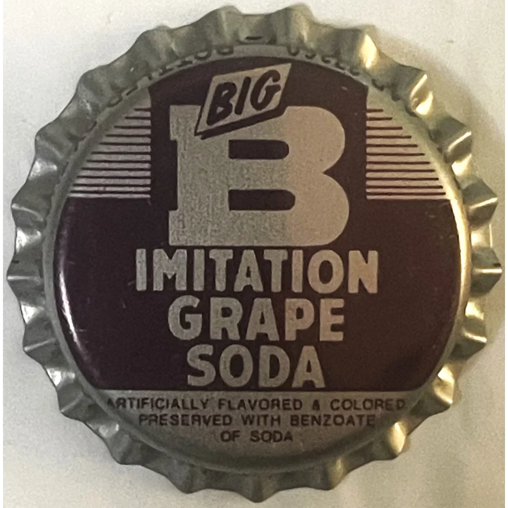 Vintage bottle cap for Big B Imitation Grape Soda in brown and gold coloring