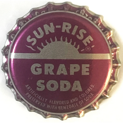 Purple and silver Sun-Rise Grape Soda cap from the 1970s, a Coca-Cola collectible