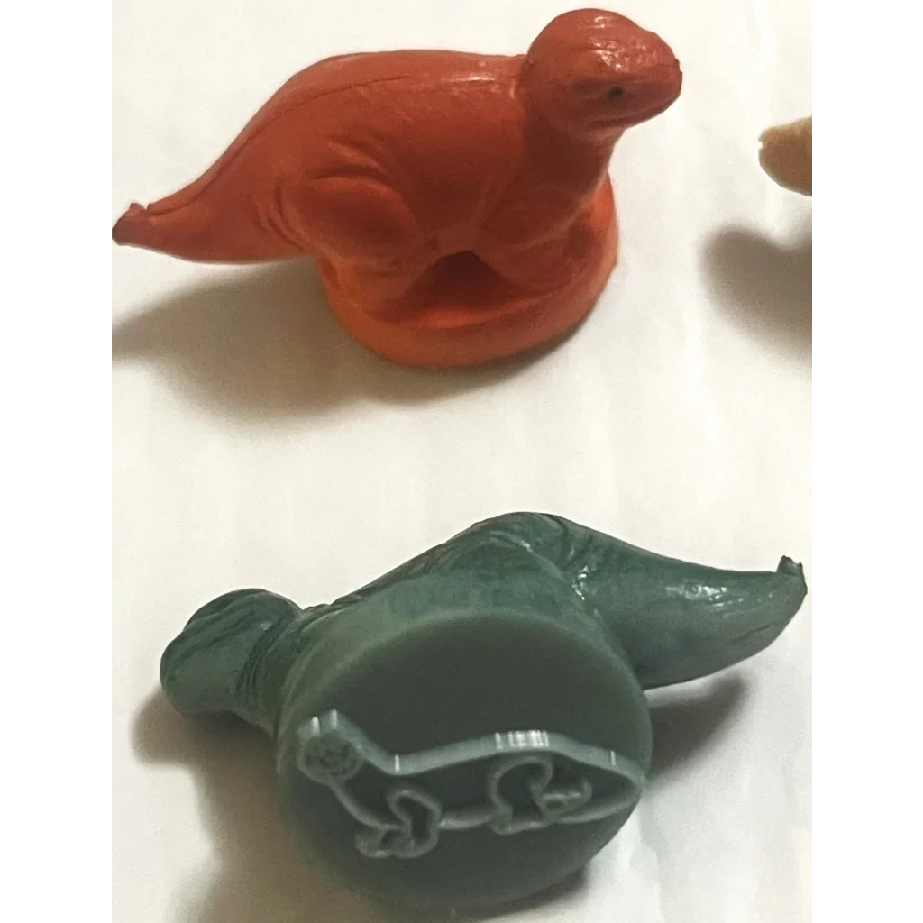 Two colorful toy dinosaurs for sale in Rare Vintage 1970s Dinosaur Rubber Stamps