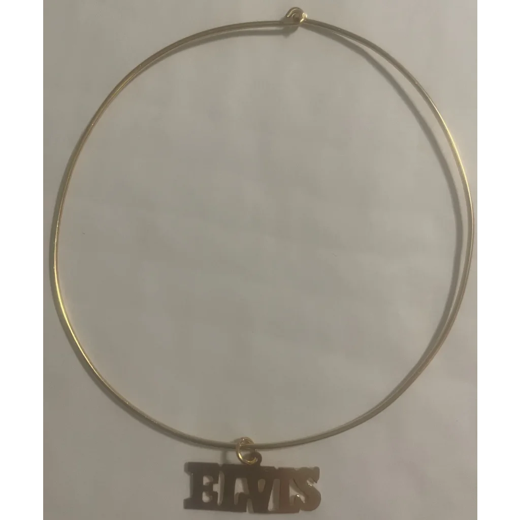 Vintage 1970s Gold Colored Elvis Choker Necklace King of Rock and Roll Collectibles in Style