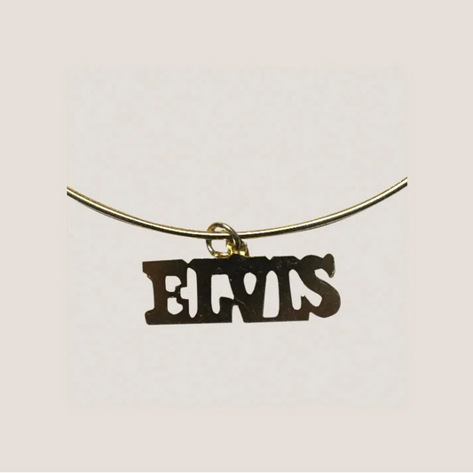 Vintage 1970s gold Elvis choker necklace with Gold colored Elvis nameplate
