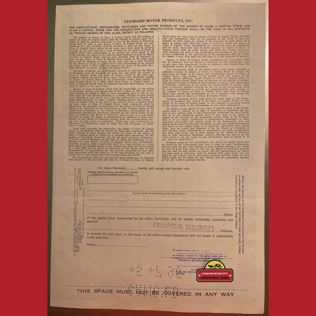 Vintage 1970s 🚗 Standard Motor Products Stock Certificate Napa Carquest Long Island. NY Collectibles Rare Cert.-