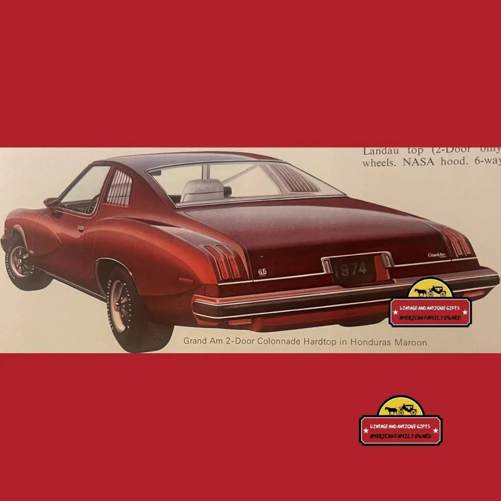 Classic red Pontiac Grand with sleek design from a rare vintage dealer brochure