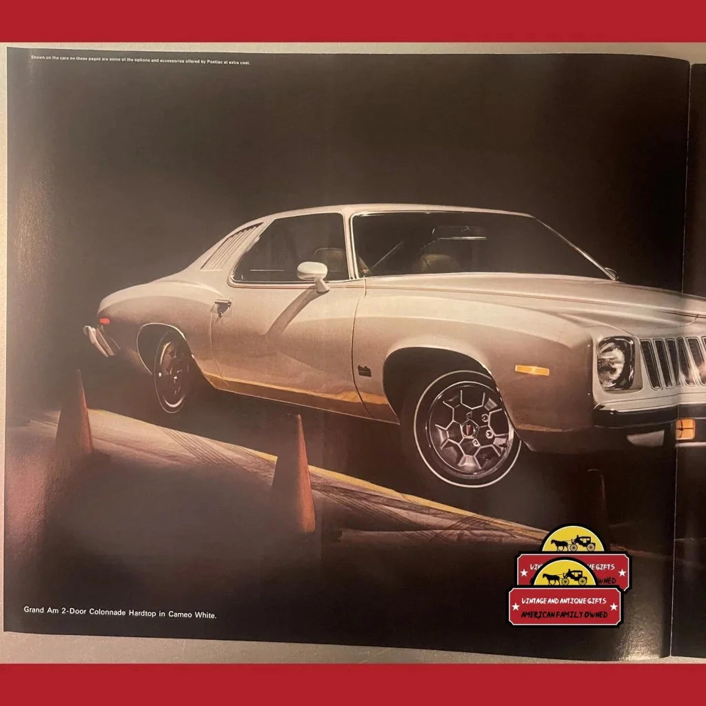 Classic Pontiac Grand Am in cream, featured in a rare vintage dealer brochure