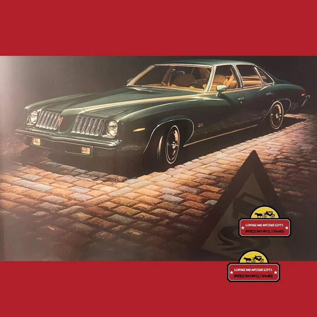 Classic Green Pontiac Grand Am Coupe on Brick, Featured in Rare Vintage Dealer Brochure