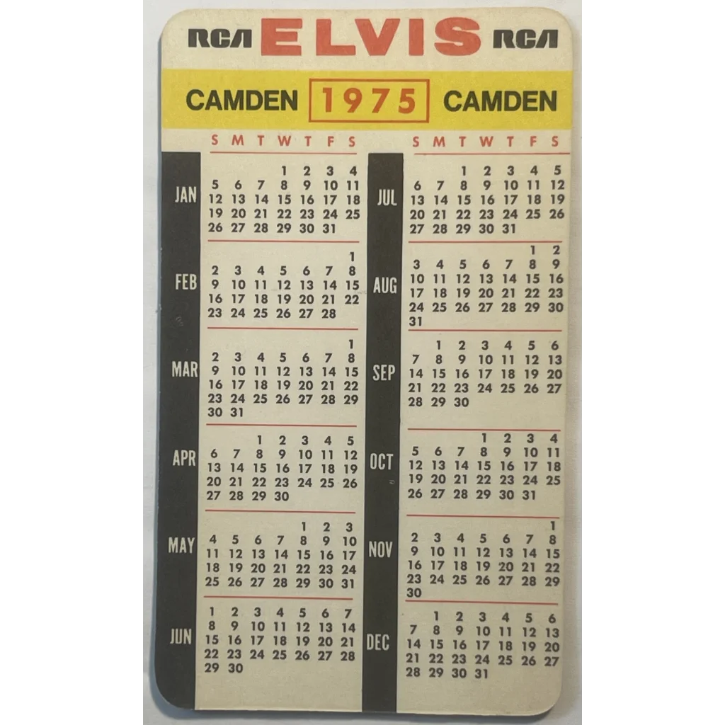Vintage 1975 Elvis Presley Card Calendar Rca Records Rock And Roll Memorabilia - Collectibles - Antique Misc.. &