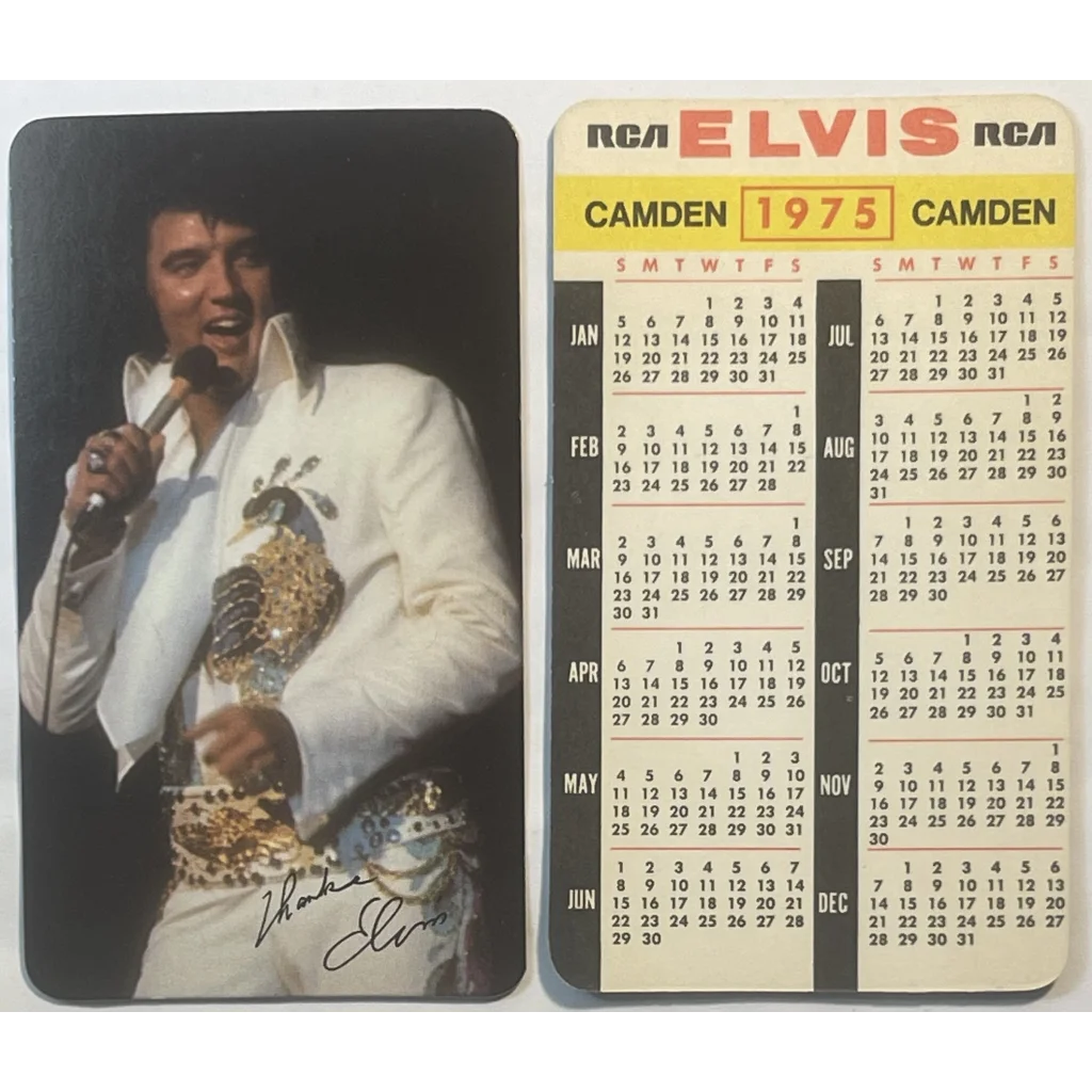 Vintage 1975 Elvis Presley Card Calendar RCA Records Rock and Roll Memorabilia Collectibles Calendar: