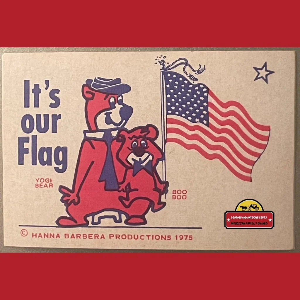 Vintage cartoon of Yogi Bear and Boo-Boo with an American flag for Bicentennial Yogi stickers