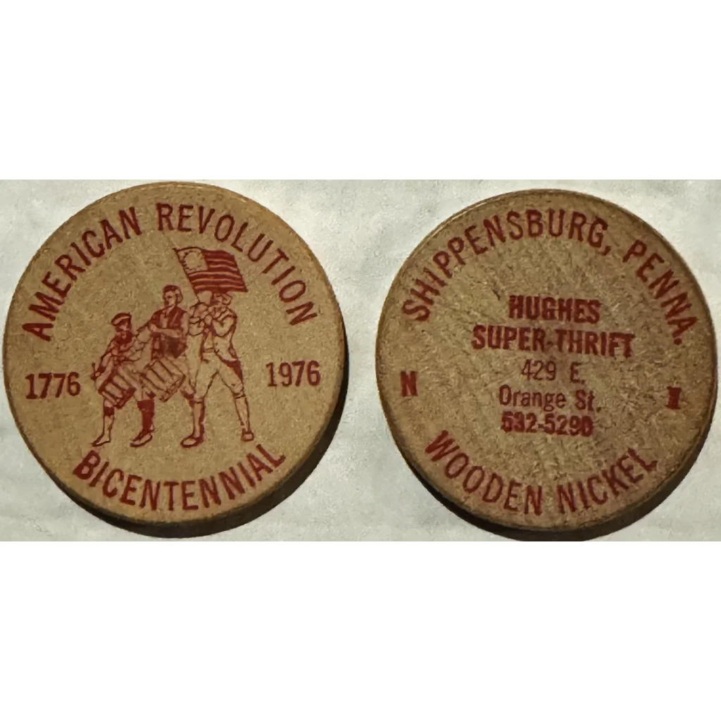 Rare 1976 American Revolution Wooden Nickel from Pennsylvania, celebrating the bicentennial