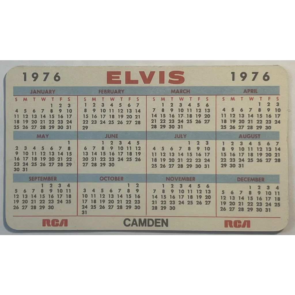 Rare 1976 Elvis Presley Card Calendar with RCA Camden branding for collectors