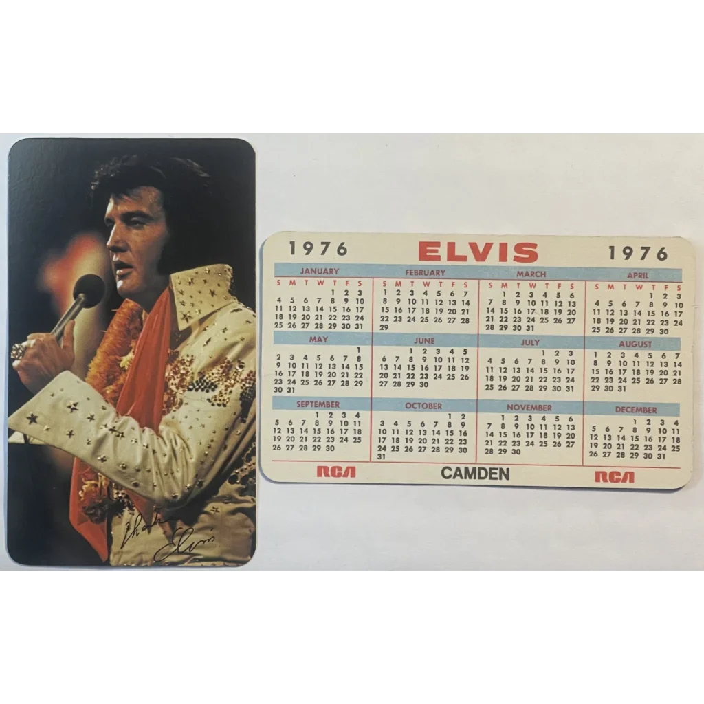 Rare 1976 Elvis Presley Card Calendar with a performing photo and full year layout