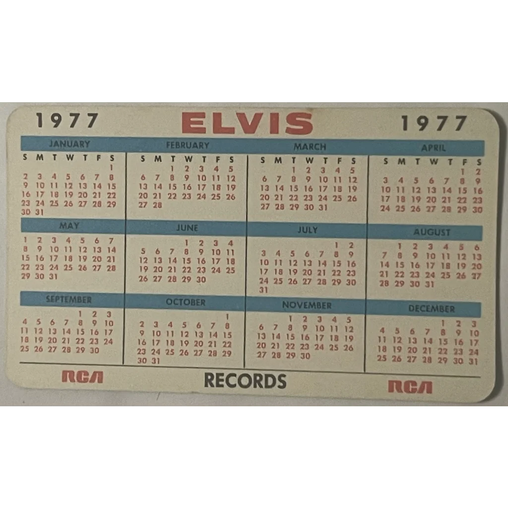 Vintage 1977 🎸 Elvis Presley Card Calendar RCA Records Year of His Death Advertisements and Antique Gifts Home page