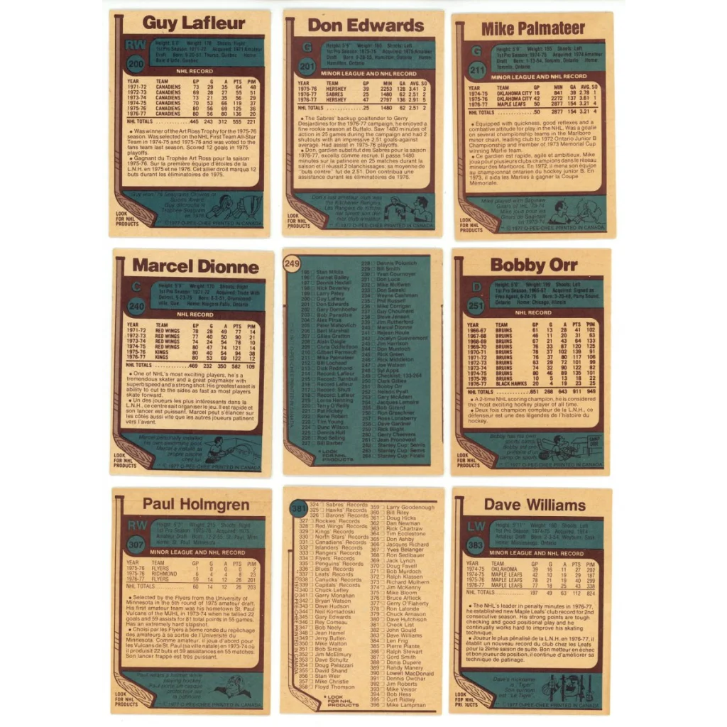 Vintage 1977 O-Pee-Chee hockey complete set with nine trading cards for break box