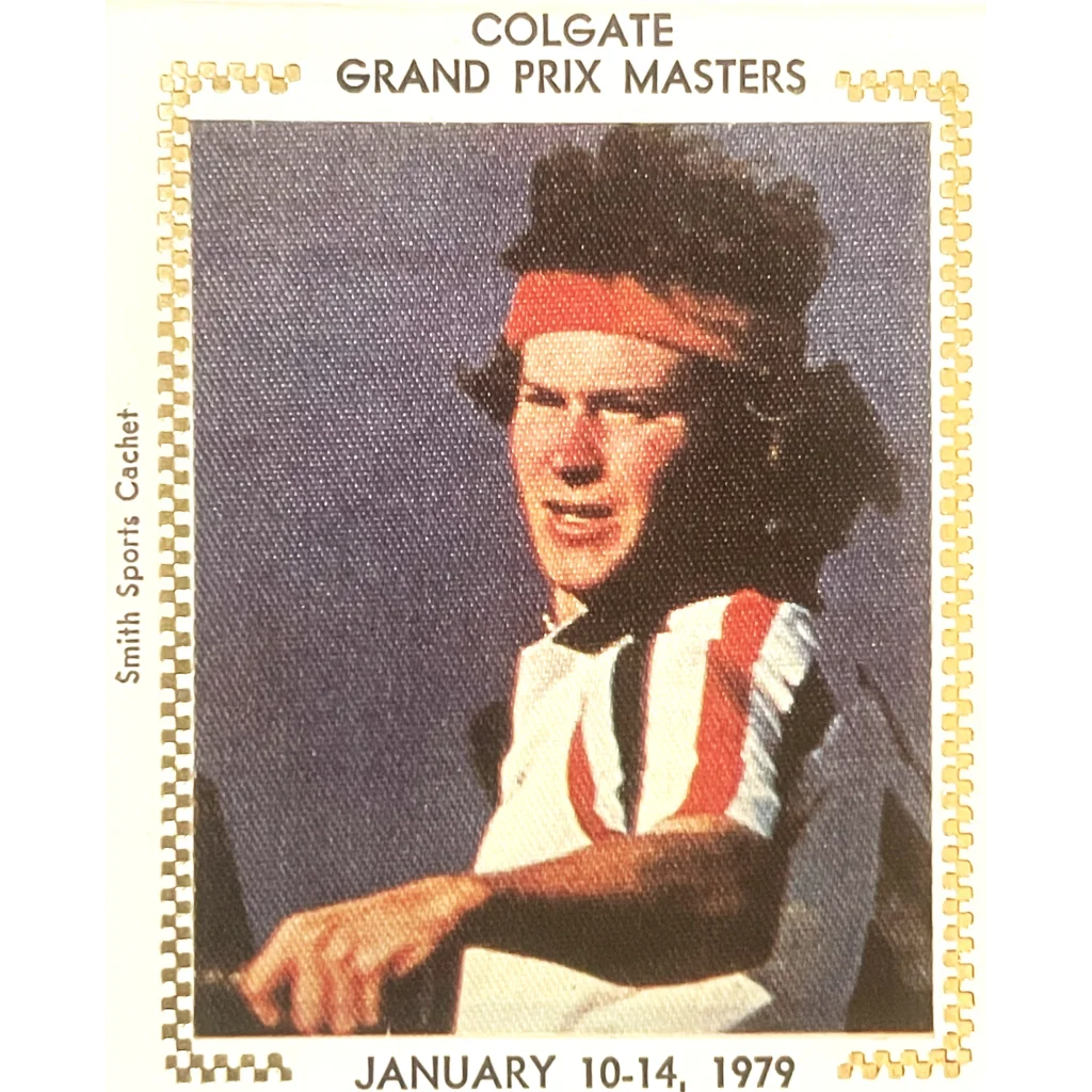 Portrait of a male tennis player in a red headband on a rare 1979 embossed stamped envelope