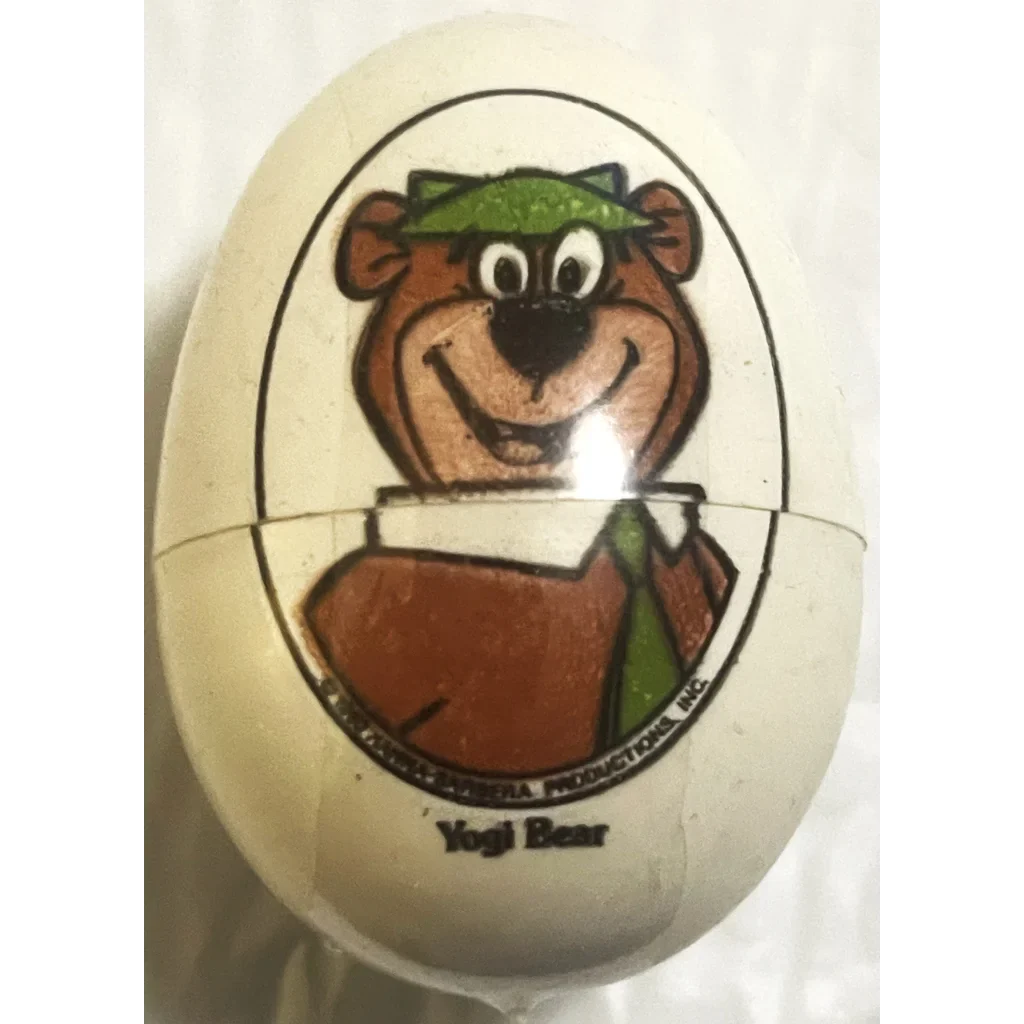 Hanna Barbera plastic egg toy with a cute cartoon bear character from the 80s