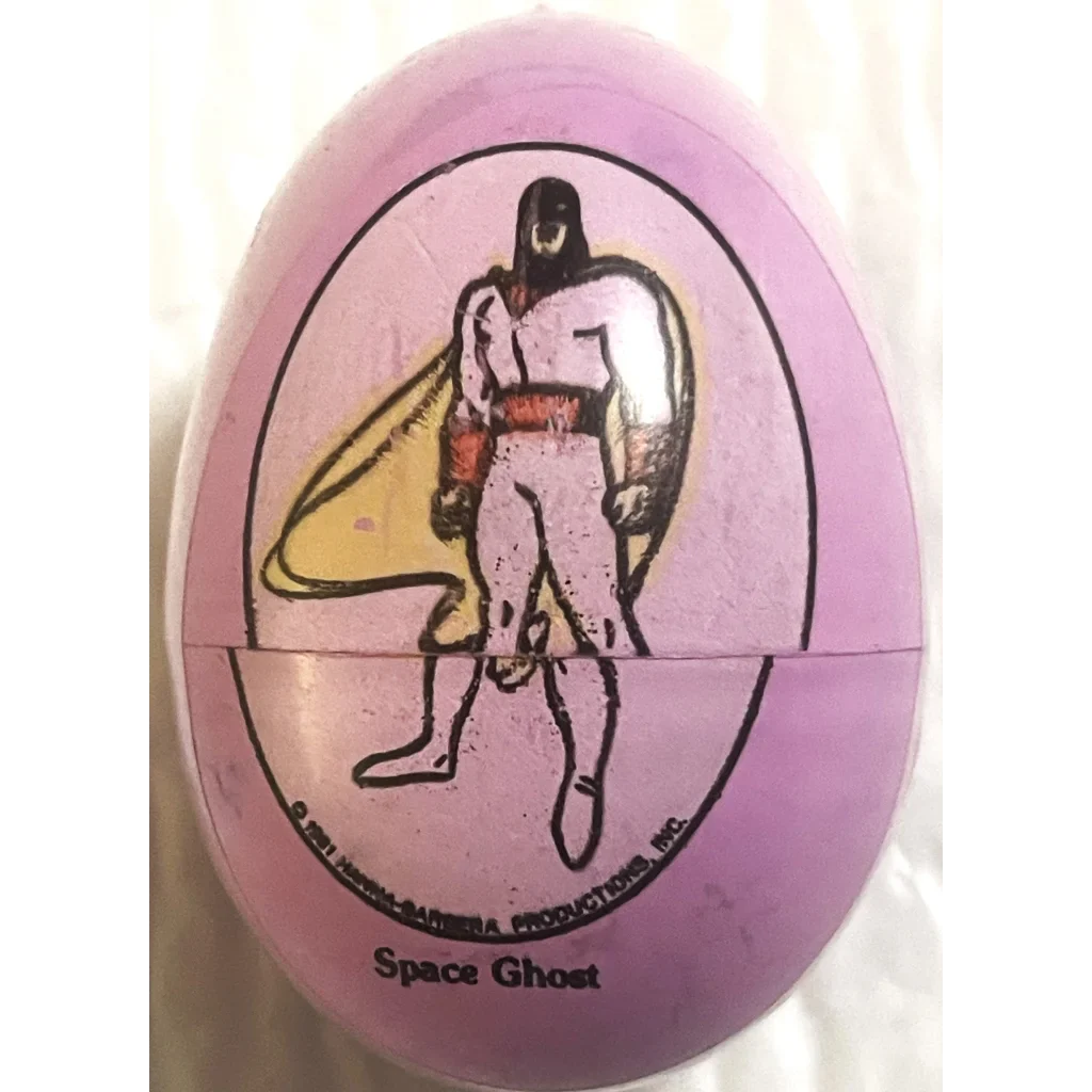 Pink Hanna Barbera plastic egg featuring Space Ghost cartoon character for collectors