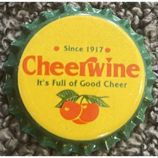 Rare 1980s Cheerwine bottle cap with yellow background and cherry design