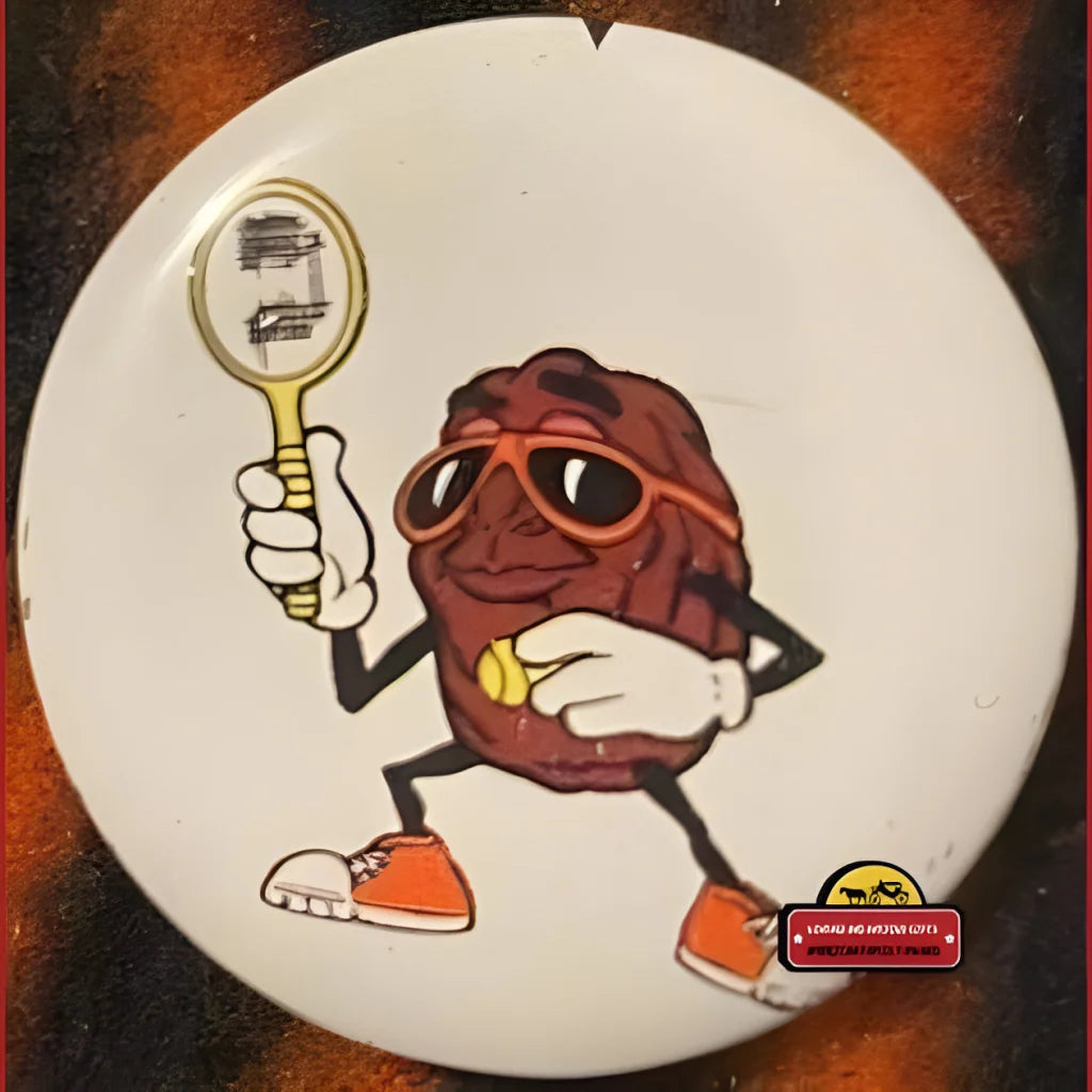 Cartoon California Raisins character with sunglasses and tennis racket in vintage set