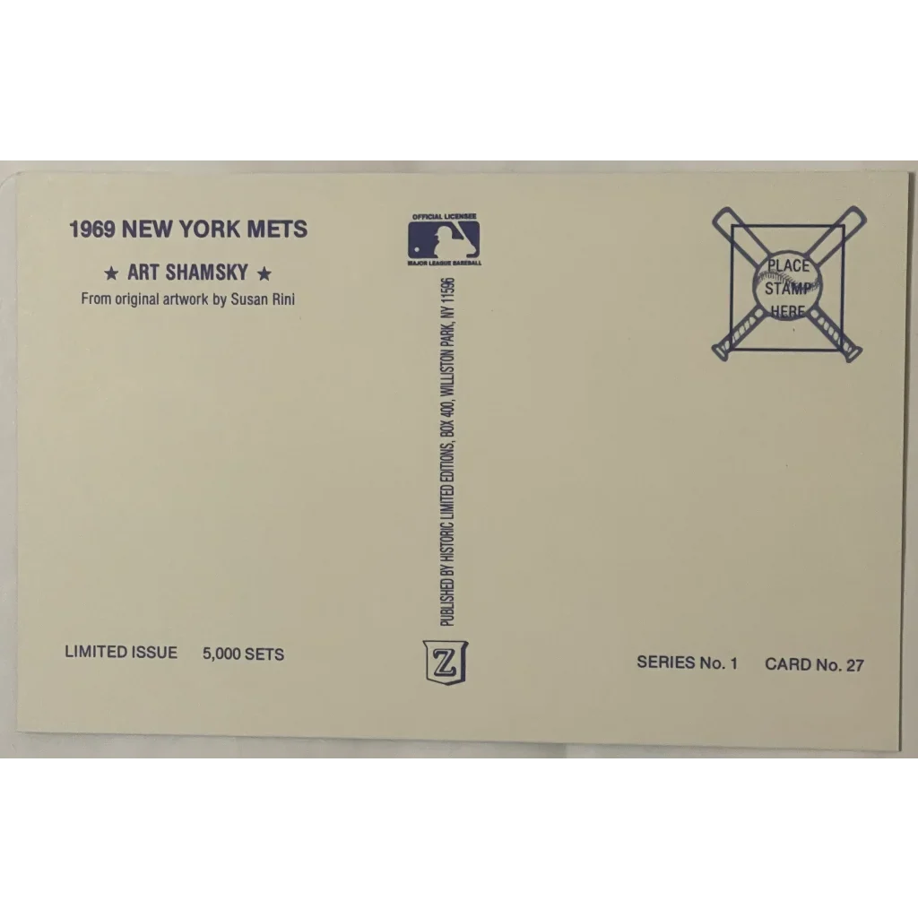 Rare 1980s limited edition Mets postcard featuring Art Shamsky and his player stats