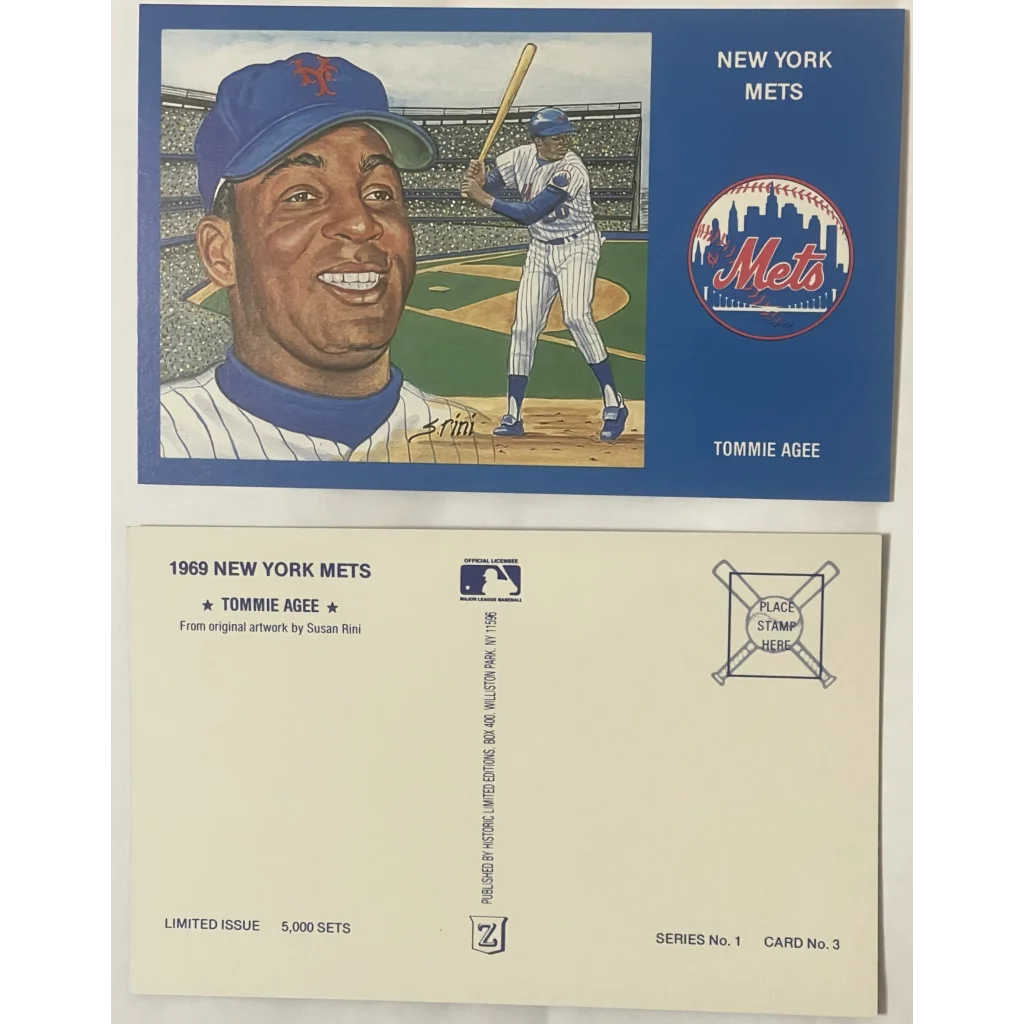 Vintage 🤩 1980s Limited Edition Only 5000 Ever! 1969 Tommie Agee NY Mets Postcard - Collectibles - Antique Misc.