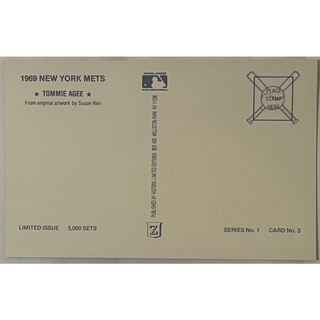 Vintage 🤩 1980s Limited Edition Only 5000 Ever! 1969 Tommie Agee NY Mets Postcard - Collectibles - Antique Misc.