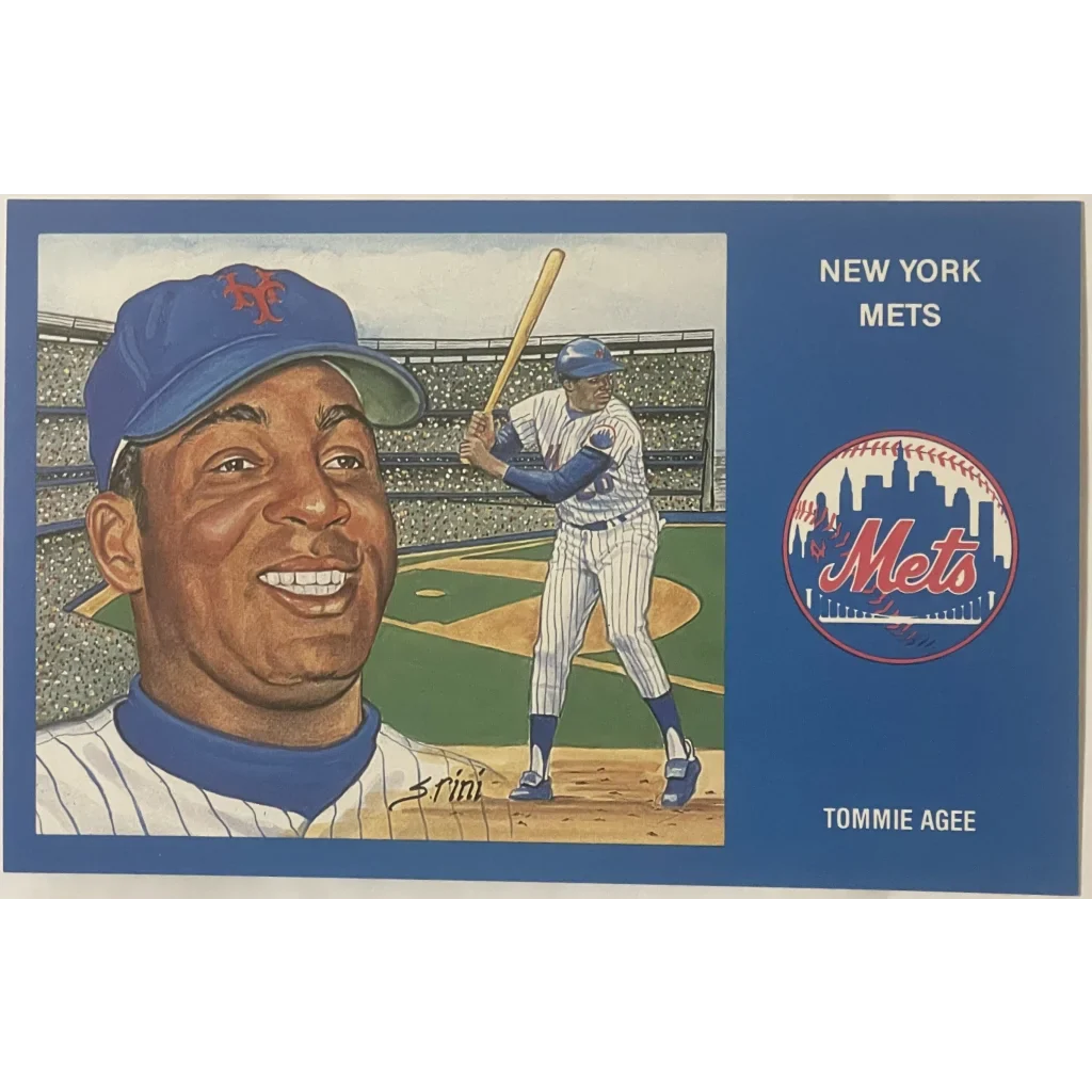 Rare 1980s Limited Edition Tommie Agee NY Mets baseball card collectible postcard