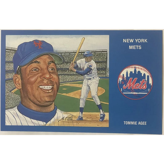 Rare 1980s Limited Edition Tommie Agee NY Mets baseball card collectible postcard