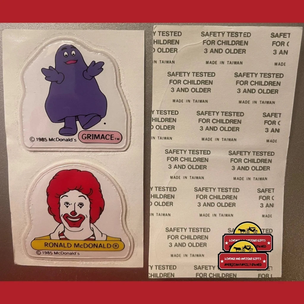 Vintage Mcdonald’s Ronald Mcdonald And Grimace Puffy Stickers 1980s - Advertisements - Antique Food And Home Misc.
