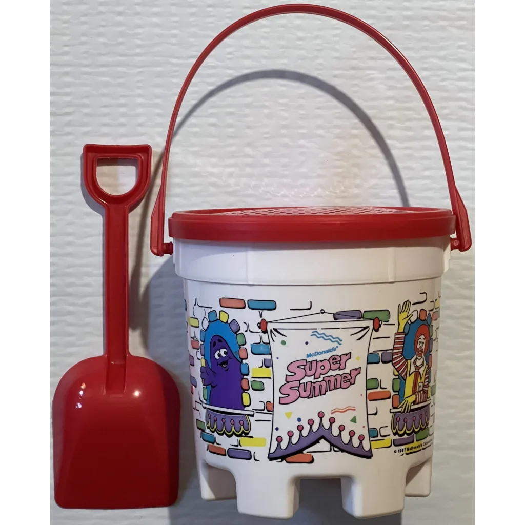 Colorful Retro McDonald’s Super Summer Sandcastle Bucket with characters and red shovel