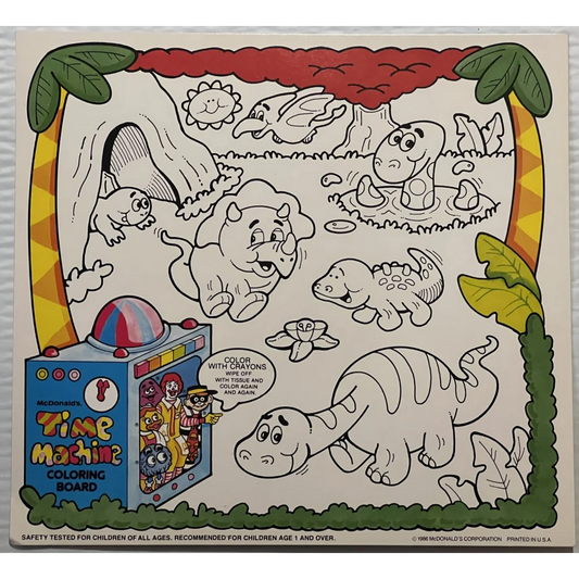 Vintage 1980s Mcdonald’s Time Machine Dinosaur Dino Wipe Away Coloring Board Collectibles Antique Collectible Items